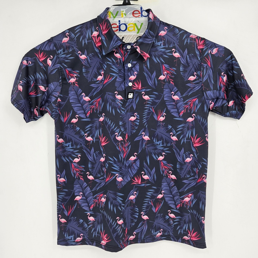 Greater Half GH Polo Shirt Mens Large Flamingo Floral‎ Performance Golf AOP